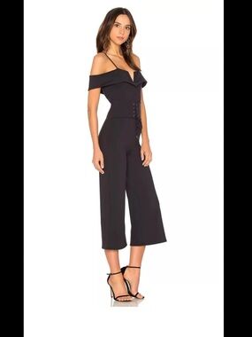 Women's Black Off-Shoulder Lace-Up Jumpsuit